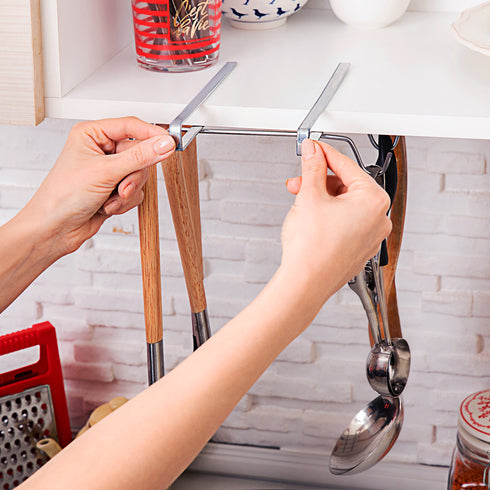 EDNA HOME Mug Cups Storage Rack, Drilling-Free Under Cabinet Closet Holder Hooks for Hanging Mugs, Ties, Belts, Scarf, Kitchen Utensils, Necklace and More, 10 Hooks, Made in Europe